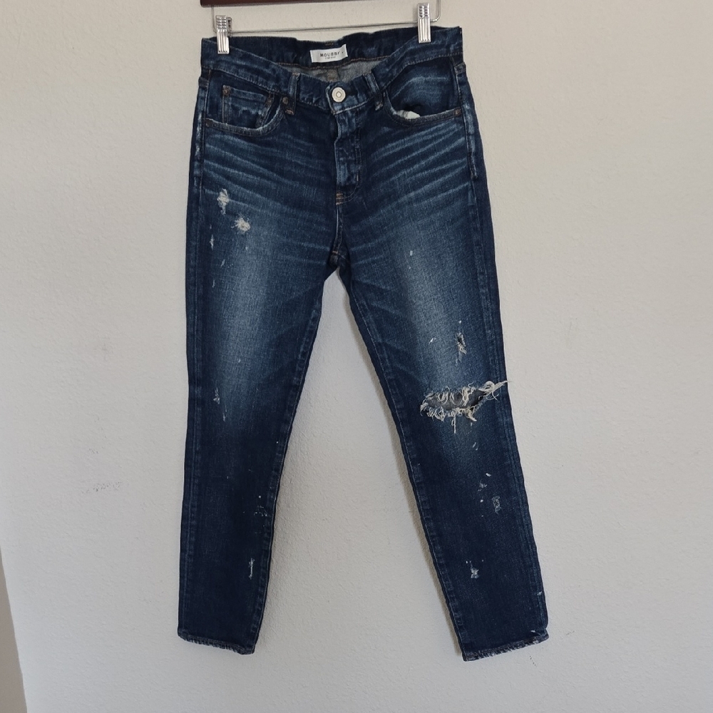 Moussy Vintage Dark Blue Distressed Paint Splash Jeans Size 29